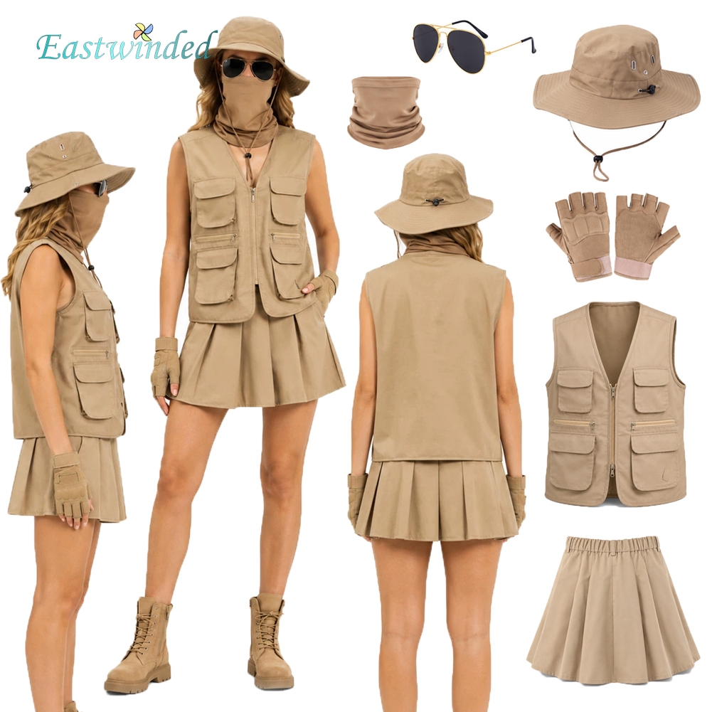 Outdoor Adventure Outfit - ملابس نسائية للأنشطة الخارجية: قبعة، قفازات،
